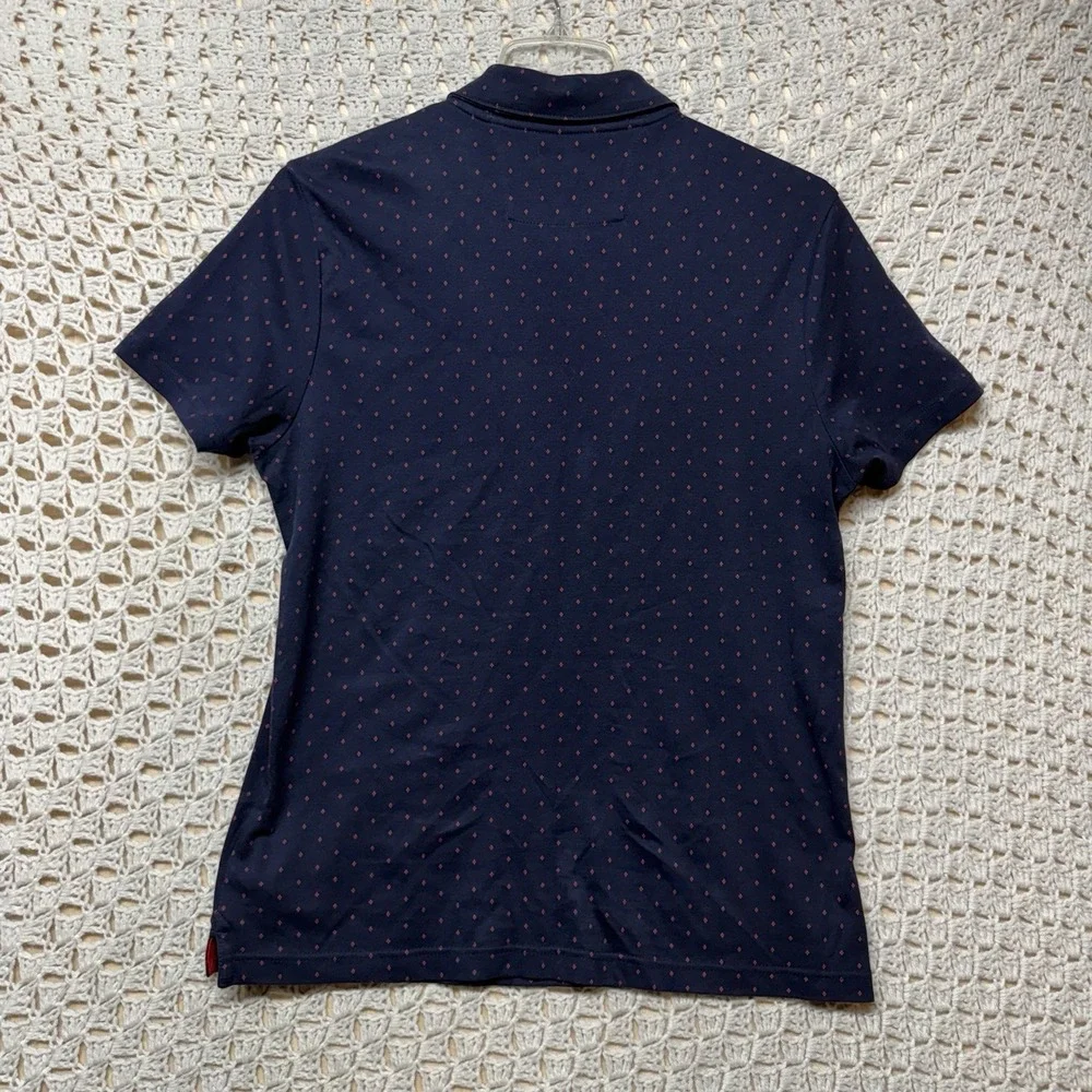 Banana Republic Dress Polo Shirt Men Sz M Navy Blue Red Polka Dot Collar Casual